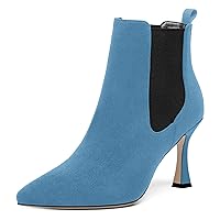 Womens Pointed Toe Cold Weather Bungee Performance Suede Stiletto High Heel Ankle High Boots 3.3 Inch
