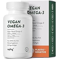 Vegan Omega 3 Supplement - Plant Based DHA & EPA Fatty Acids - Carrageenan Free, Alternative to Fish Oil, Supports Heart, Brain, Joint Health - Sustainably Sourced Algae - 60 Softgels