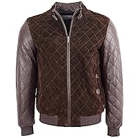 Mens Suede Leather Bomber Jacket Quilted Varsity Style Bradley Brown