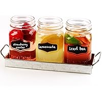 Circleware Yorkshire Chalkboard Mason Jar Glasses with Metal Holder Stand Set of 4, Home & Kitchen Farmhouse Décor Drink Tumblers for Water, Beer and Beverages, 17 oz, Galvanized