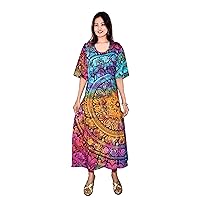 Indian 100% Cotton Women Fashion Long Dress Tye dye Print Multi Color Plus Size