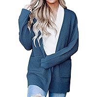 MEROKEETY Womens Long Sleeve Waffle Knit Cardigan Open Front Side Slit Sweater
