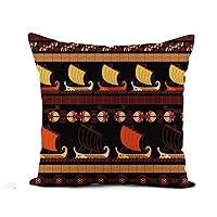 Flax Throw Pillow Cover Boat Ancient Greek Ships and Traditional Ethnic Vintage Pottery 20x20 Inches Pillowcase Home Decor Square Cotton Linen Pillow Case Cushion Cover