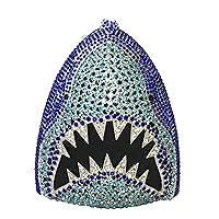Shark Attack 3D Crystal Metal Clutch Bag, Deep Blue Multi