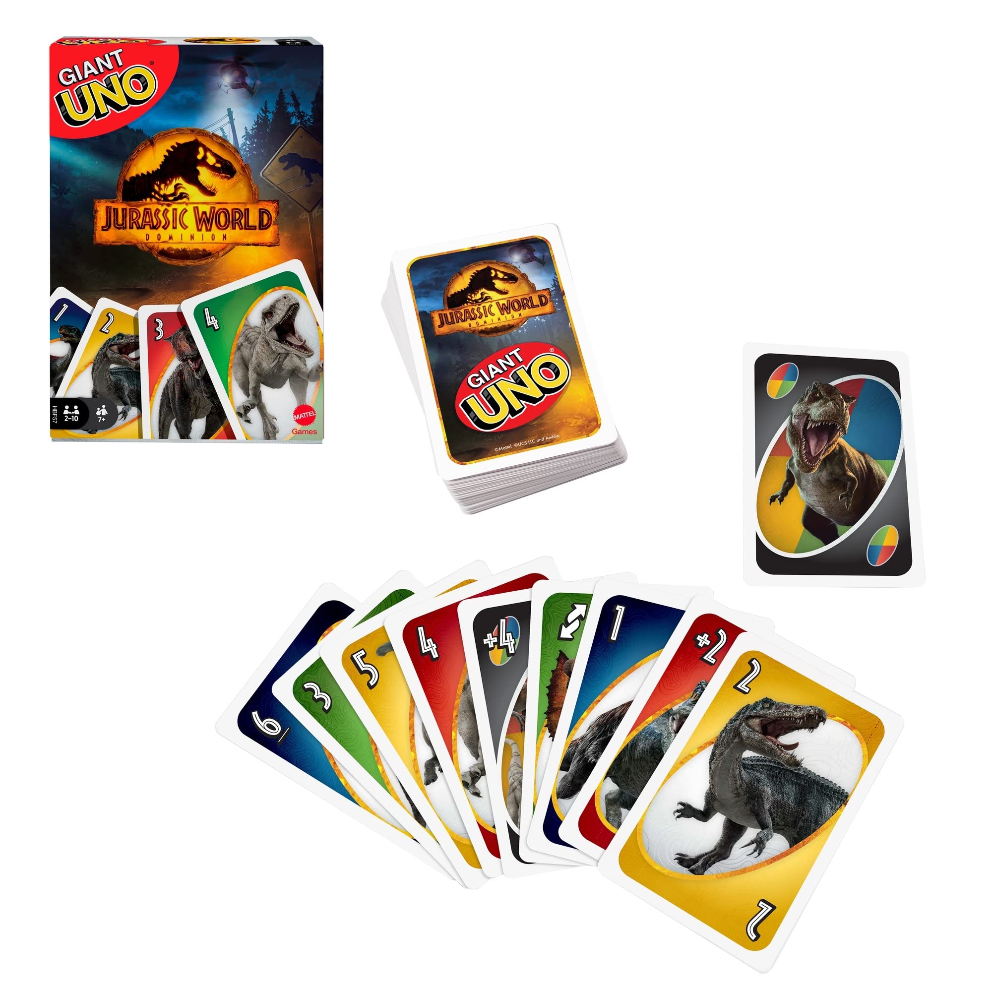 Mattel Games Giant UNO Jurassic World Domination Card Game for Kids & Game Night, Oversized Cards & Customizable Wild Cards