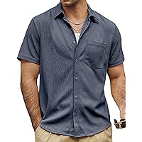 VATPAVE Mens Casual Waffle Shirts Short Sleeve Button Down Summer Shirts Loose Fit Beach Shirts