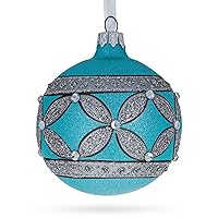 Exquisite Craftsmanship: American Art Nouveau Cross with Diamonds Blown Glass Ball Christmas Ornament 3.25 Inches
