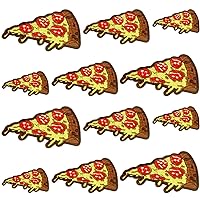 12Pcs Iron on Patches, Pizza Embroidery Patch Cute Food Style Applique Sewing Patches for Hot Clothing, Bags, Jackets, Jeans, 3 Size L,M,S