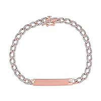 Sterling Silver 3/4Ct TDW Diamond Cuban Link Custom Personalized Engraved Bar Bracelet with Secure Box Clasp Love Gift for Girls Women(I-J,I2)