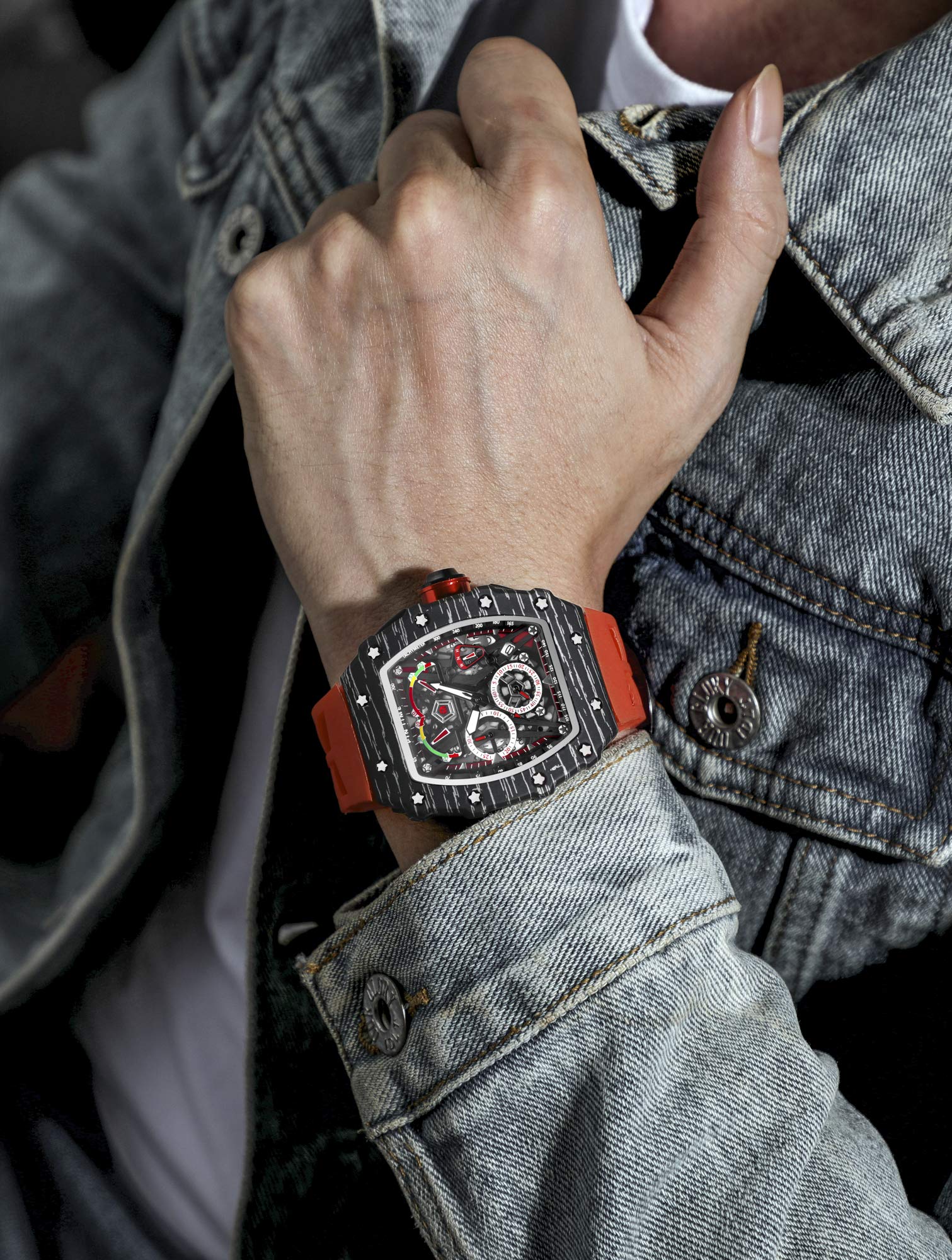 PINTIME Fashion Mens Watch Hallow Punk Chronograph Sports Wristwatch Luxury Designer Mens Watch