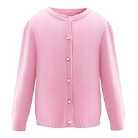 Girls Autumn and Winter Long Sleeve Round Neck Cardigan Sweater Jacket with Pearl Buttons