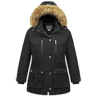 CREATMO US Women's Plus Size Winter Coat Waterproof Long Puffer Jacket Warm Military Thicken Parka with Fur Hood
