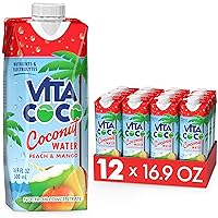 Coconut Water, Peach & Mango - Naturally Hydrating Electrolyte Drink - Smart Alternative to Coffee, Soda, and Sports Drinks - Gluten Free - 16.9 Fl Oz (Pack of 12)