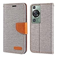 for Huawei P60 Case, Oxford Leather Wallet Case with Soft TPU Back Cover Magnet Flip Case for Huawei P60 Pro (6.67”) Grey
