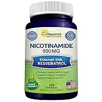 Nicotinamide with Resveratrol - 120 Veggie Capsules - Vitamin B3 500mg (Niacinamide Flush Free) - Supplement Pills to Support NAD, Skin Cell Health & Energy