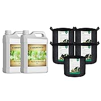 Humboldts Secret A & B Liquid Hydroponics Fertilizer - Nutrients for Outdoor, Indoor Plants (32 oz Set) w/Fabric Grow Bags - Non Woven, Reusable Fabric Pots with Handles (5-Pack) (3 Gallon)