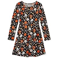 The Children's Place Girls' One Size Long Sleeve Knit Casual Skater Dress