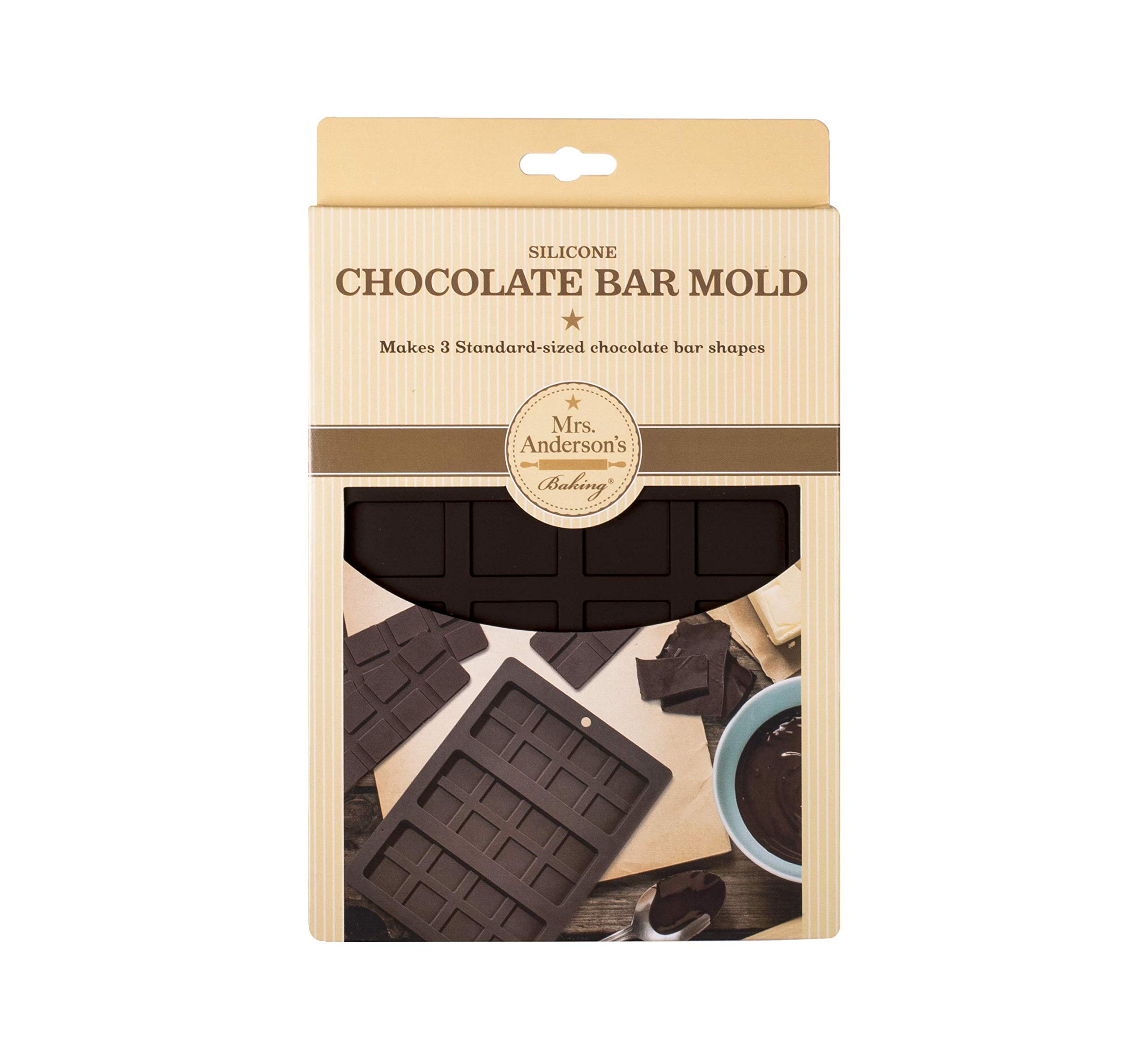 Mrs. Anderson’s Baking Triple Chocolate Bar Mold, Non-Stick European-Grade Silicone, Makes 3 Standard-Sized Chocolate Bars