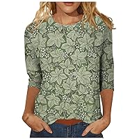 Womens Summer Tops 3/4 Sleeves Crewnecks Vintage Shirts Oversized Floral Graphic Tees Lightweight Dressy Casual Blouses