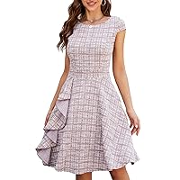 JASAMBAC Womens Fall Work Dresses Vintage 1950s Flared A Line Tweed Dress Church Midi Dresses Business Casual Outfits