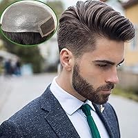 Toupee for Men 100% European Human Hair Swiss Lace Front Natural Hairline Hair Pieces 0.08mm Thin Skin PU V-looped Men's Hair Replacement System 8x10 Inches #4 Medium Brown Color
