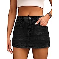 BISUAL Denim Skort for Women High Waist Mini Denim Skirt Casual Stretch Women Jean Skirt with Pockets