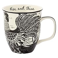 Karma Gifts 16 oz Black and White Boho Mug Rooster - Cute Coffee and Tea Mug - Ceramic Coffee Mugs for Women and Men