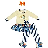 Boutique Clothing Girls Fall Harvest Thanksgiving Top Skirt Outfit Clothing Sets with Hairbow/Headbands