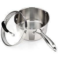 AVACRAFT Stainless Steel Saucepan with Glass Lid, Strainer Lid, Two Side Spouts for Easy Pour with Ergonomic Handle, Multipurpose Sauce Pan with Lid, Sauce Pot (Tri-Ply Capsule Bottom, 3.5 Quart)