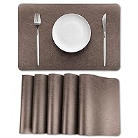 Cowhide Pattern Faux Leather Placemats Set of 6,Heat Resistant Non-Slip Waterproof Wipeable Washable Kitchen Dining PU Table Place Mats,Double-Sides Available,Dark Brown