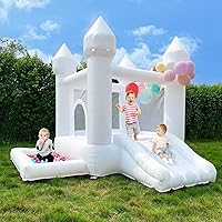 White Bounce House, iLink-outer Bounce Castle for Toddler with Ball Pit & Slide UL Blower, Easy to Set Up and Down for Birthday Party