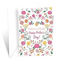 Prime Greetings Mother's Day Card For Wife, Made in America, Eco-Friendly, Thick Card Stock with Premium Envelope 5in x 7.75in, Packaged in Protective Mailer (Flowers For Wife)