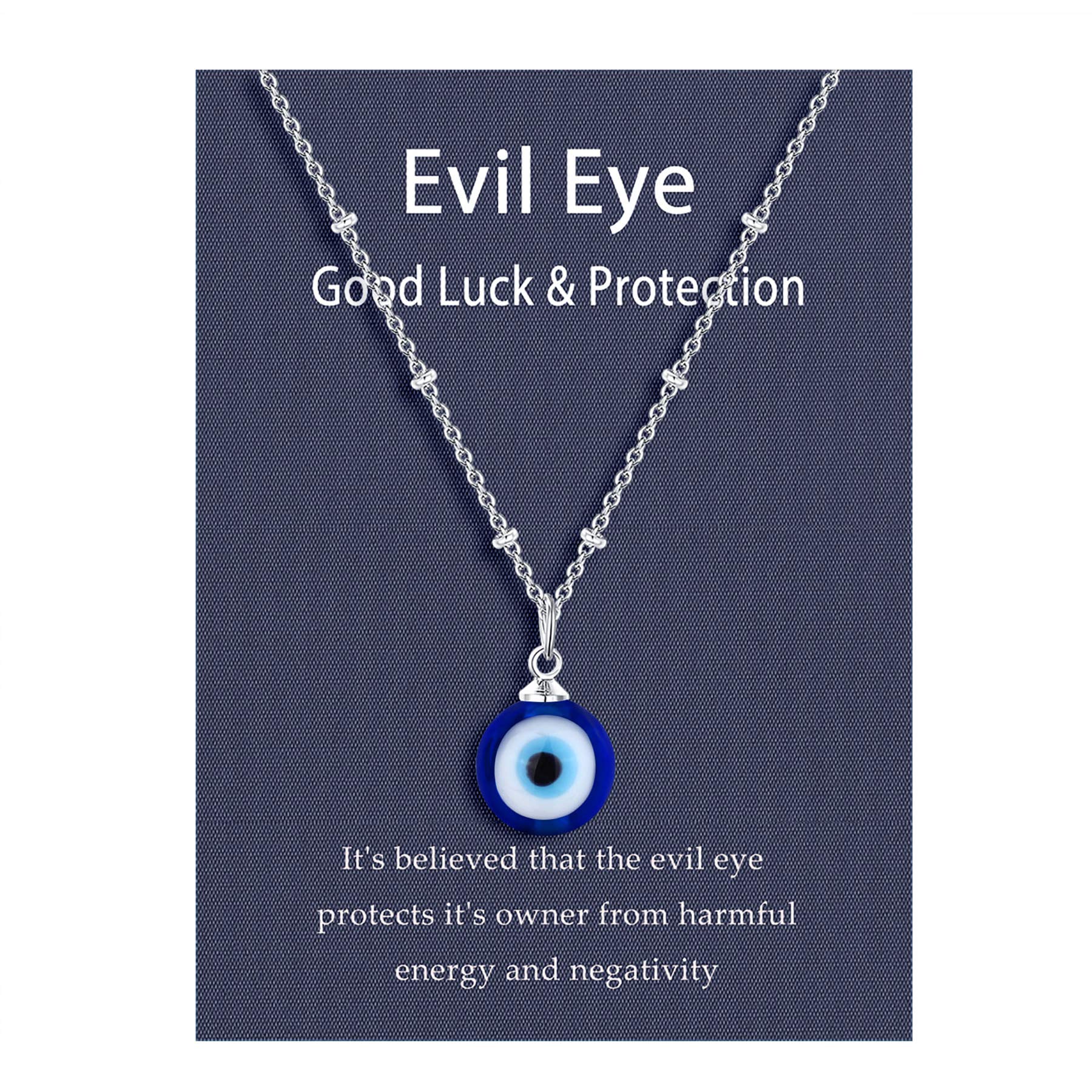UNGENT THEM Evil Eye Pendant Necklace Third Blue Eyes Amulet Ojo Dainty Necklace for Women Men Girls (Silver/Gold)