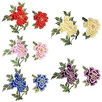 10Pcs Iron on Patches for Clothing, Peony Flower Embroidered Patches Applique Sewing Patches for Jackets, Bags, Hats, Jeans DIY Embellishments Craft Decoration (Need to sew)