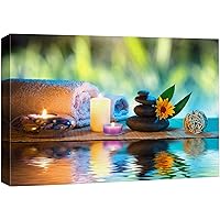 wall26 Canvas Print Wall Art Candles and Towels with Black Zen Stones and Orange Daisy Nature Floral Photography Realism Rustic Colorful Multicolor Ultra for Living Room, Bedroom, Office - 16