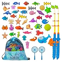 Kiditos Magnetic Fishing Water Pool Game Set,46PCS Sea Animal Floating Bath Toys with Fishing Poles&Nets for Toddler Kids Age 3 4 5 6, 2 -4 Players Gift,Pretend Play&Education Teaching&Learning Colors