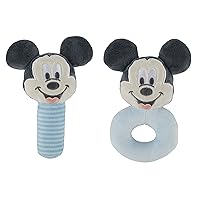 Disney Mickey Mouse Assorted Plush Lovie Rattle Set Pack of 2 - Soft and Cuddly Plush Material, Built-in Rattle for Sensory Stimulation,Vibrant Colors and Intricate Details