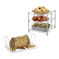 3-Tier Oven Rack & Turkey Lifter Roasting Rack | Space Saving Collapsible Oven Rack For Multiple Roasting And Baking Tasks | Includes (1) Oven Rack & (1) Expandable Roasting Rack, Turkey Lifter