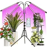 Grow Light with Stand, for Indoor Plants with Red Blue Spectrum, 10 Dimmable Brightness, 4/8/12H Timer, 3 Switch Modes, Adjustable Gooseneck, Suitable for Various Plants Growth