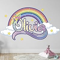 Rainbow Wall Decals - Personalized Unicorn for Girls Bedroom Name Decal Room Decor Sticker Nursery Art, Green,rainbow