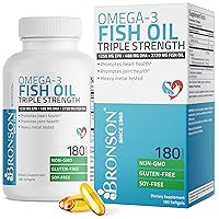 Bronson Omega 3 Fish Oil Triple Strength 2720 mg, High EPA 1250 mg DHA 488 mg, Non-GMO Heavy Metal Tested, 180 Softgels