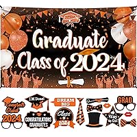 KatchOn, Grad Photo Booth Props 2024 - Pack of 22 | Range Graduation Backdrop 2024 | Graduation Decorations Class of 2024 Orange and Black | Graduation Party Decorations Orange and Black