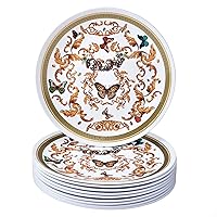 SILVER SPOONS White and Gold Plastic Dessert Plates for Party (10 PC) Heavy Duty Disposable Dinner Set 7.5