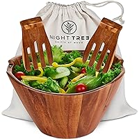 Wooden salad bowl set with serving forks mixing - large bowl with magnetic serving utensils attached to large acacia wood bowl for 6-8 helpings - unique wood bowl with fabric bag