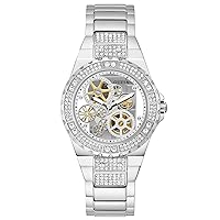 GUESS Ladies Trend Clear-Cut 39mm Watch – Glitz Dial with Iridescent Violet Stainless Steel Case & Bracelet