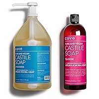 Cove Castile Soap - 1 Gallon Unscented + 1 Liter Tea Rose Bundle - Organic Argan, Jojoba, and Hemp Oils