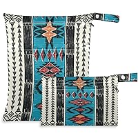 visesunny Tribal Aztec Geometric Pattern 2Pcs Wet Bag with Zippered Pockets Washable Reusable Roomy for Travel,Beach,Pool,Daycare,Stroller,Diapers,Dirty Gym Clothes, Wet Swimsuits, Toiletries