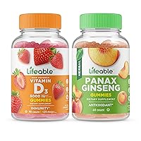 Vitamin D 5000 IU + Panax Ginseng, Gummies Bundle - Great Tasting, Vitamin Supplement, Gluten Free, GMO Free, Chewable Gummy