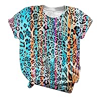 Womens Leopard Print Tops Casual Cute Shirts Summer Short Sleeve Round Neck T-Shirt Baggy Soft Comfy Blouse Tee