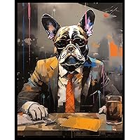 A SLICE IN TIME Business French Bulldog. Abstract Frenchie Dog Art. Decorative Glossy Paper Print for Walls & Decoration. 11 x 14 inches.